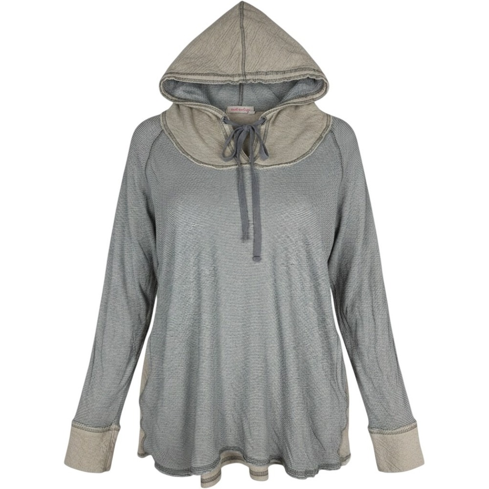 Fresh Produce Striped Hooded Pullover Top Womens XL/XXL Gray Beige Cotton USA